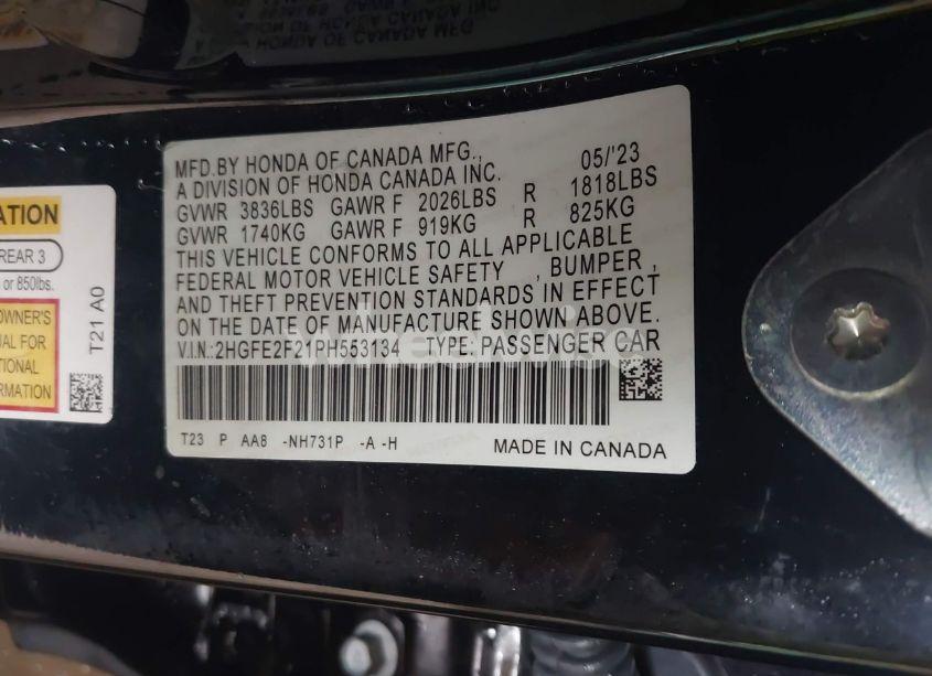 Photo 9 of 2023 Honda Civic LX (VIN 2HGFE2F21PH553134)