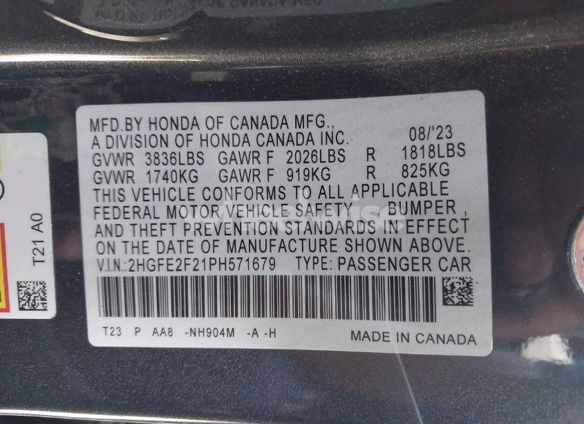 Photo 9 of 2023 Honda Civic LX (VIN 2HGFE2F21PH571679)