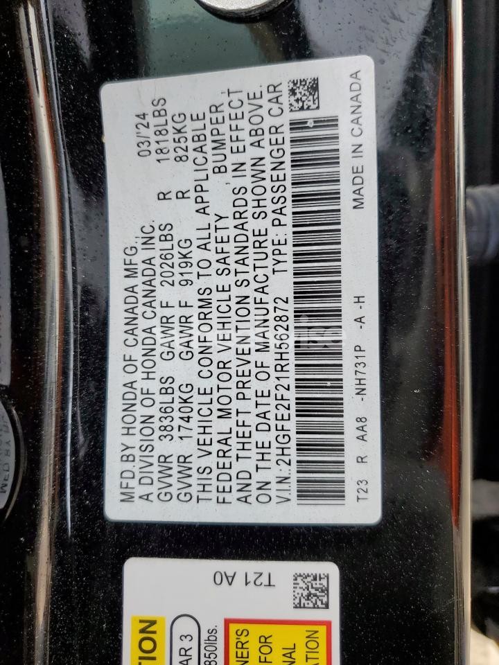 Photo 13 of 2024 HONDA CIVIC LX (VIN 2HGFE2F21RH562872)