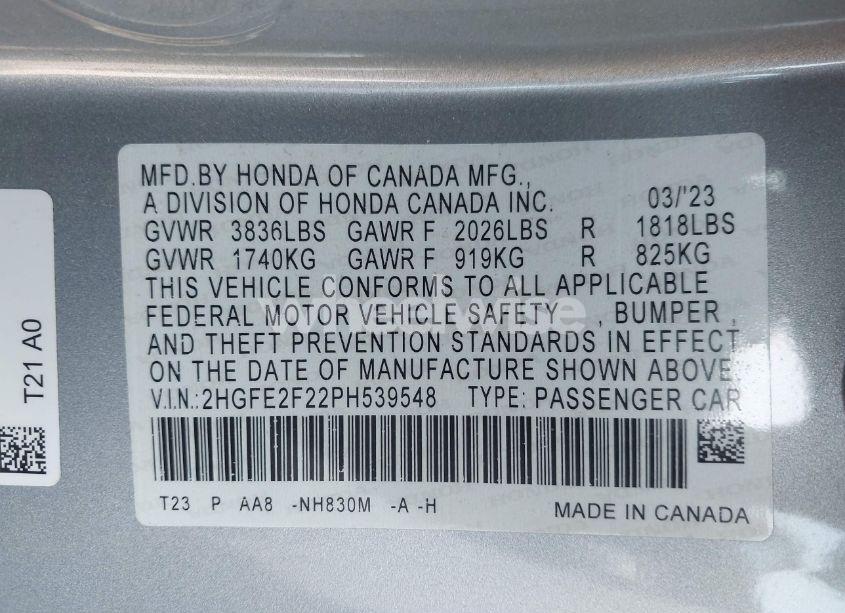 Photo 9 of 2023 Honda Civic LX (VIN 2HGFE2F22PH539548)
