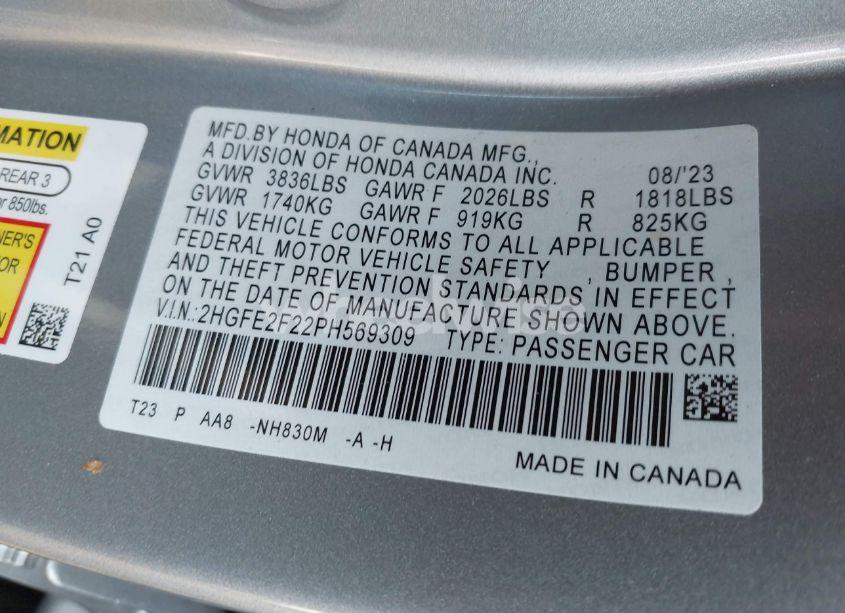 Photo 9 of 2023 Honda Civic LX (VIN 2HGFE2F22PH569309)