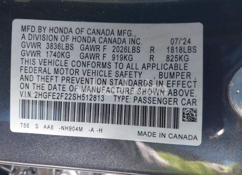 Photo 9 of 2025 Honda Civic LX (VIN 2HGFE2F22SH512813)