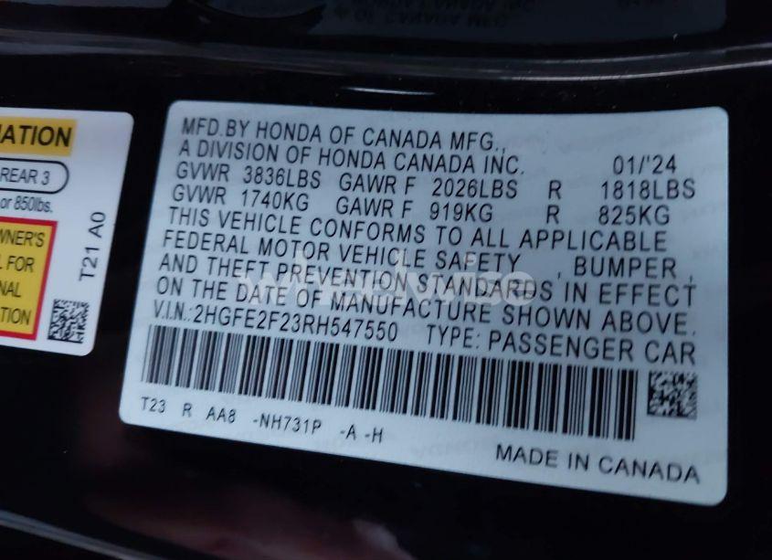 Photo 9 of 2024 Honda Civic LX (VIN 2HGFE2F23RH547550)