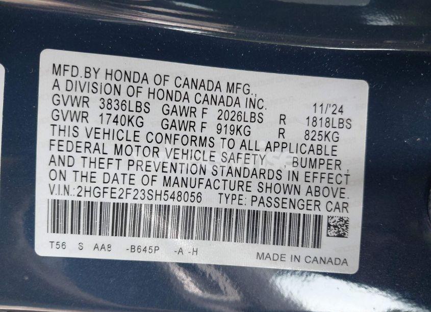 Photo 9 of 2025 Honda Civic LX (VIN 2HGFE2F23SH548056)