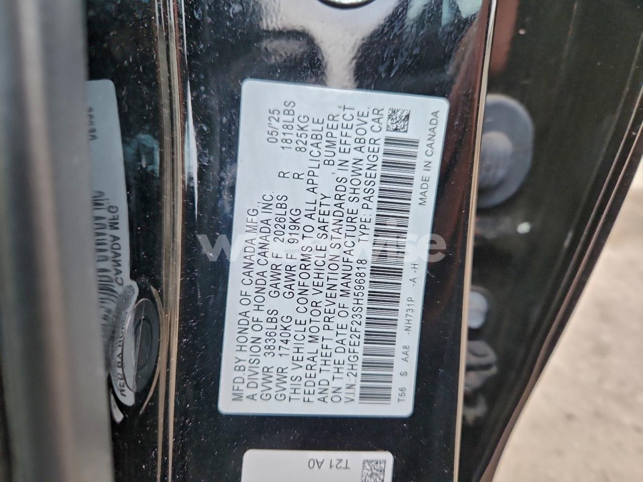 Photo 12 of 2025 HONDA CIVIC LX (VIN 2HGFE2F23SH596818)