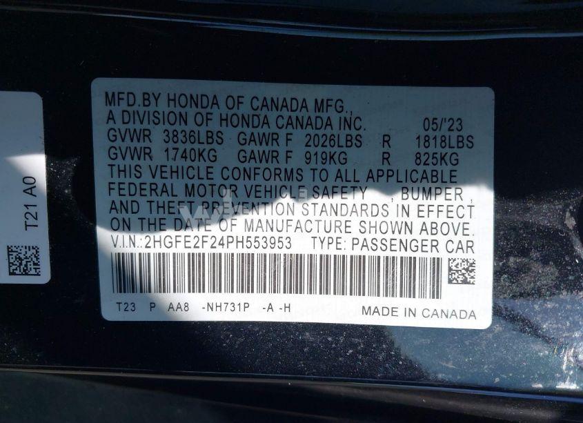 Photo 8 of 2023 Honda Civic LX (VIN 2HGFE2F24PH553953)