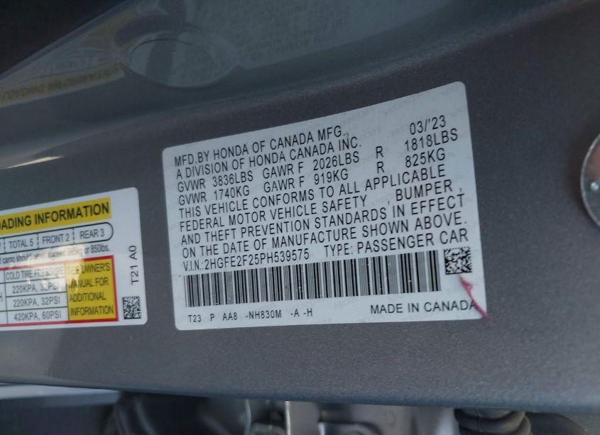 Photo 9 of 2023 Honda Civic LX (VIN 2HGFE2F25PH539575)