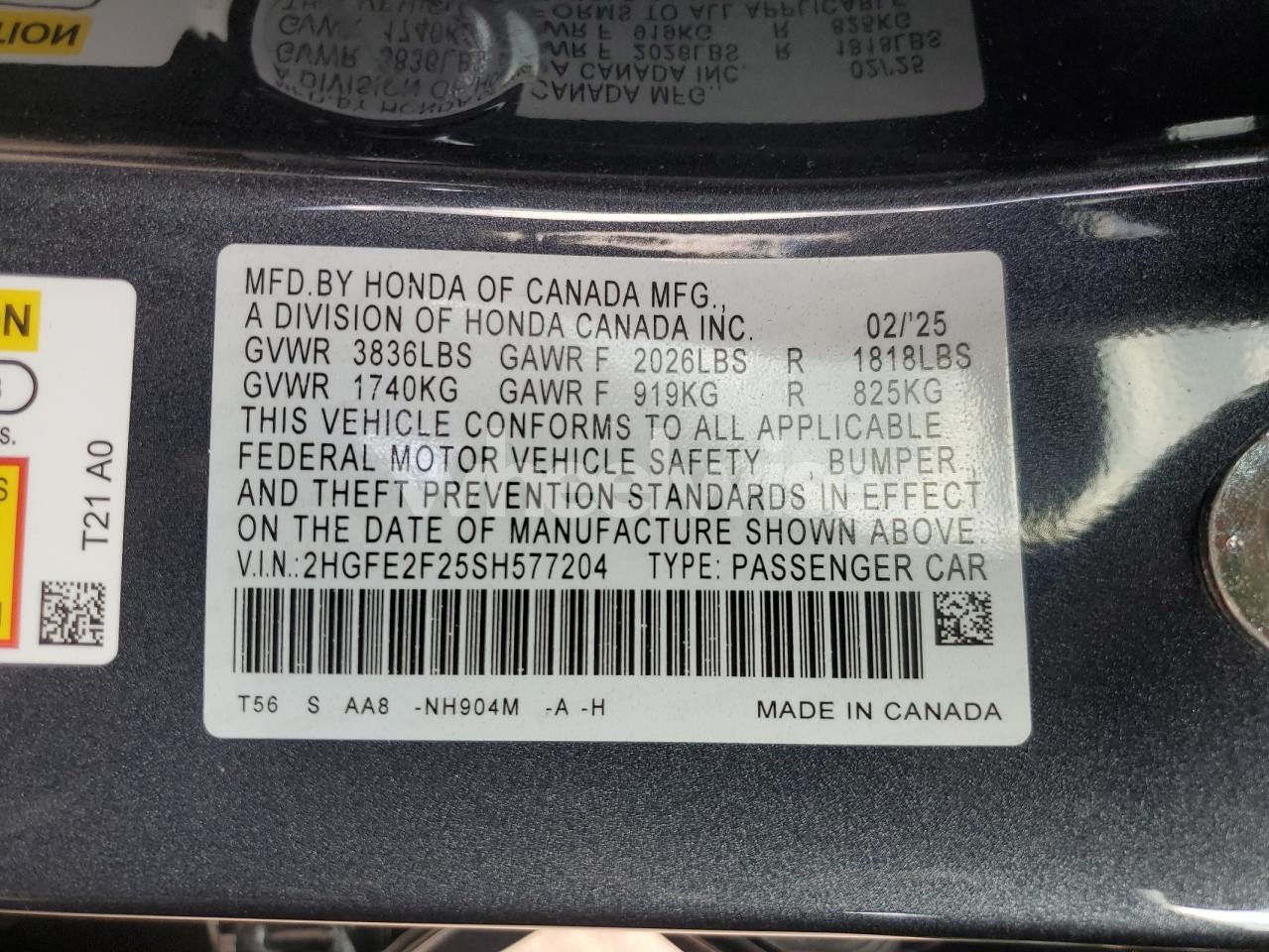 Photo 13 of 2025 HONDA CIVIC LX N/A (VIN 2HGFE2F25SH577204)