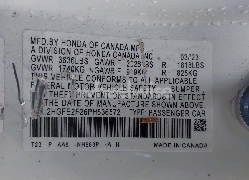 Photo 9 of 2023 Honda Civic LX (VIN 2HGFE2F26PH536572)