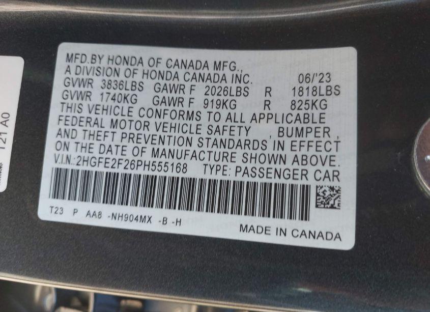 Photo 9 of 2023 Honda Civic LX (VIN 2HGFE2F26PH555168)