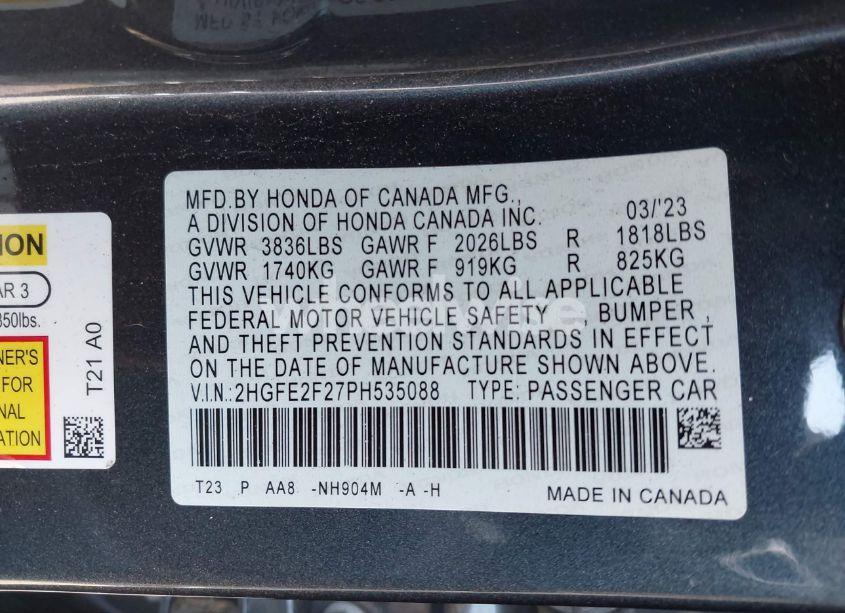 Photo 9 of 2023 Honda Civic LX (VIN 2HGFE2F27PH535088)