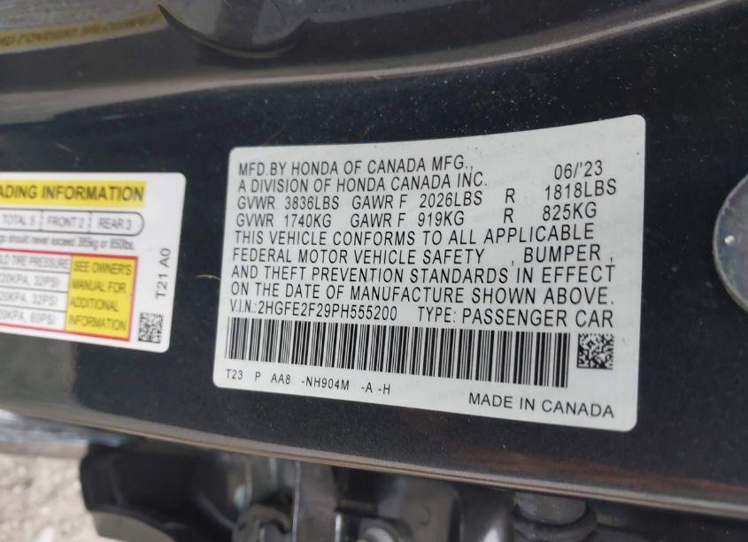 Photo 9 of 2023 Honda Civic LX (VIN 2HGFE2F29PH555200)