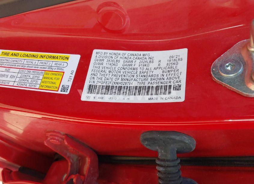 Photo 9 of 2022 Honda Civic LX (VIN 2HGFE2F2XNH528794)