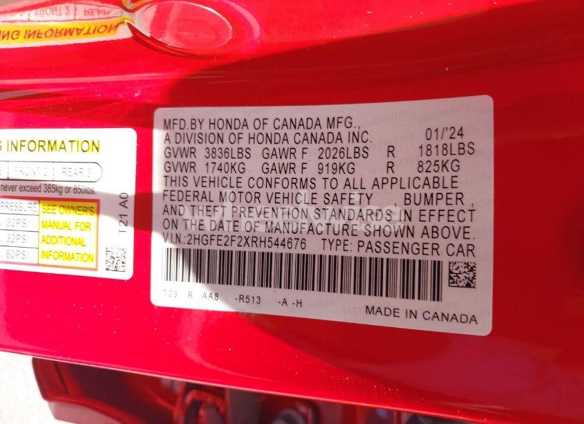 Photo 9 of 2024 Honda Civic LX (VIN 2HGFE2F2XRH544676)