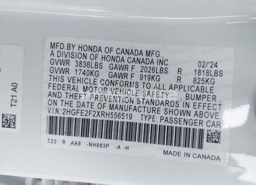 Photo 9 of 2024 Honda Civic LX (VIN 2HGFE2F2XRH556519)