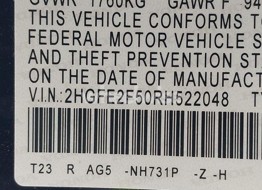 Photo 9 of 2024 Honda Civic SPORT (VIN 2HGFE2F50RH522048)