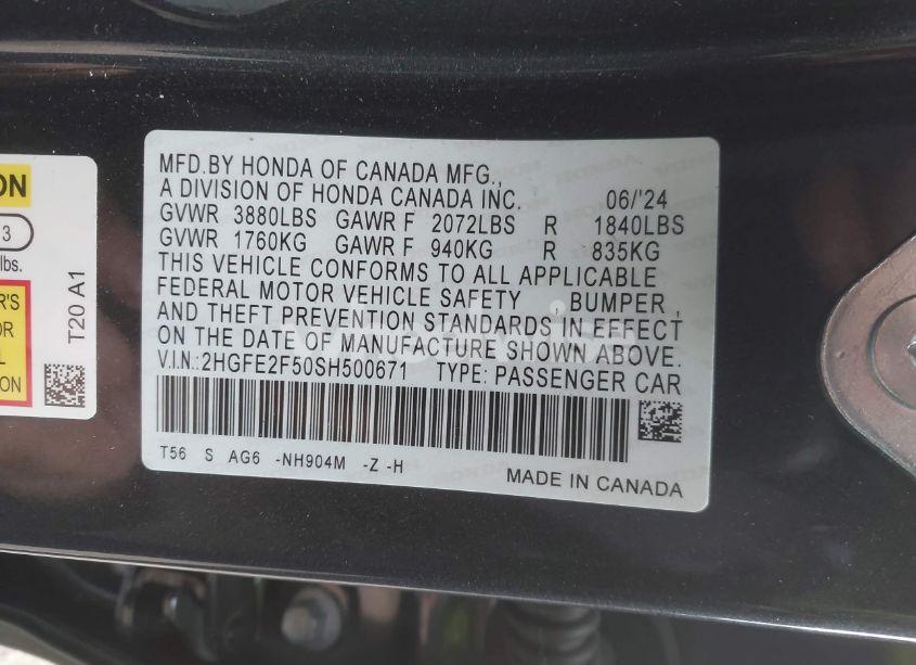 Photo 9 of 2025 Honda Civic SPORT (VIN 2HGFE2F50SH500671)