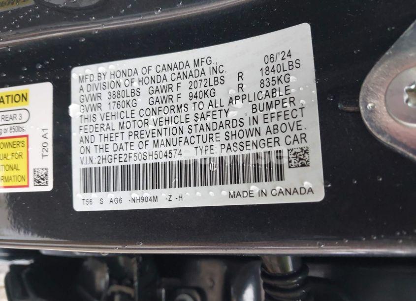 Photo 9 of 2025 Honda Civic SPORT (VIN 2HGFE2F50SH504574)