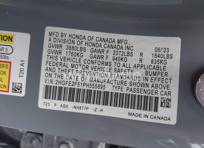 Photo 9 of 2023 Honda Civic SPORT (VIN 2HGFE2F51PH555895)