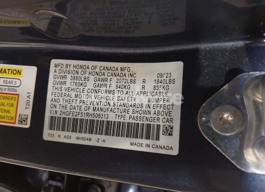 Photo 9 of 2024 Honda Civic SPORT (VIN 2HGFE2F51RH506313)