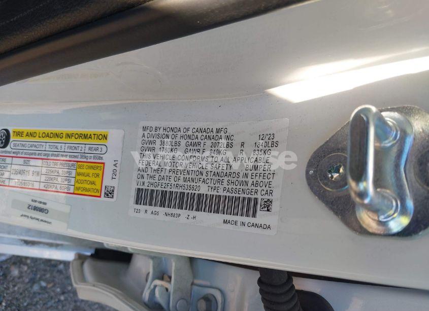 Photo 9 of 2024 Honda Civic SPORT (VIN 2HGFE2F51RH535620)