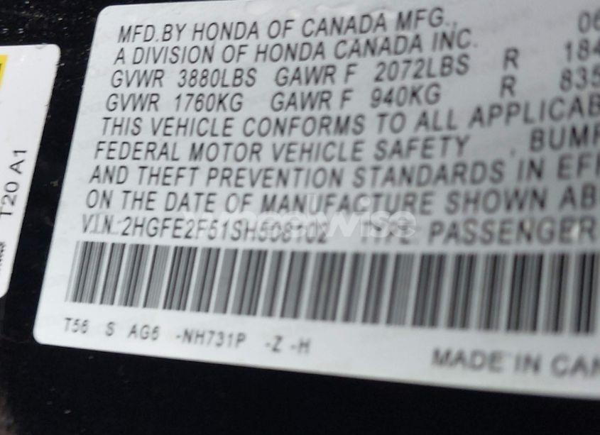 Photo 9 of 2025 Honda Civic SPORT (VIN 2HGFE2F51SH508102)