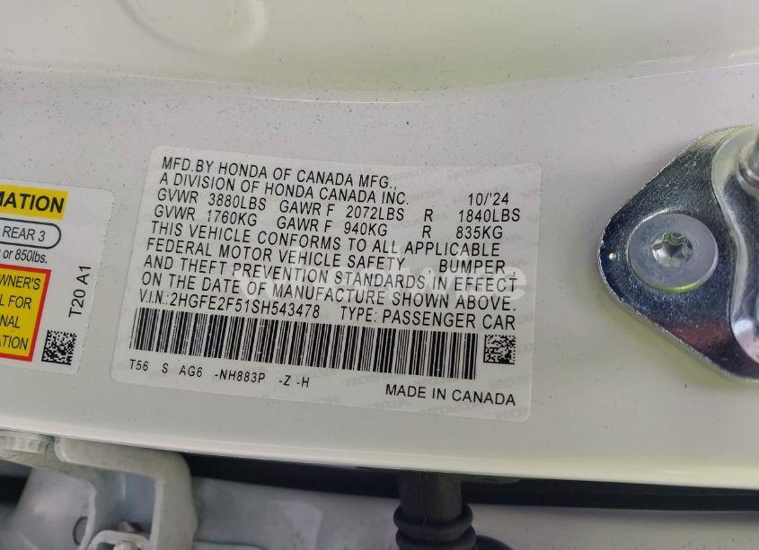 Photo 9 of 2025 Honda Civic SPORT (VIN 2HGFE2F51SH543478)