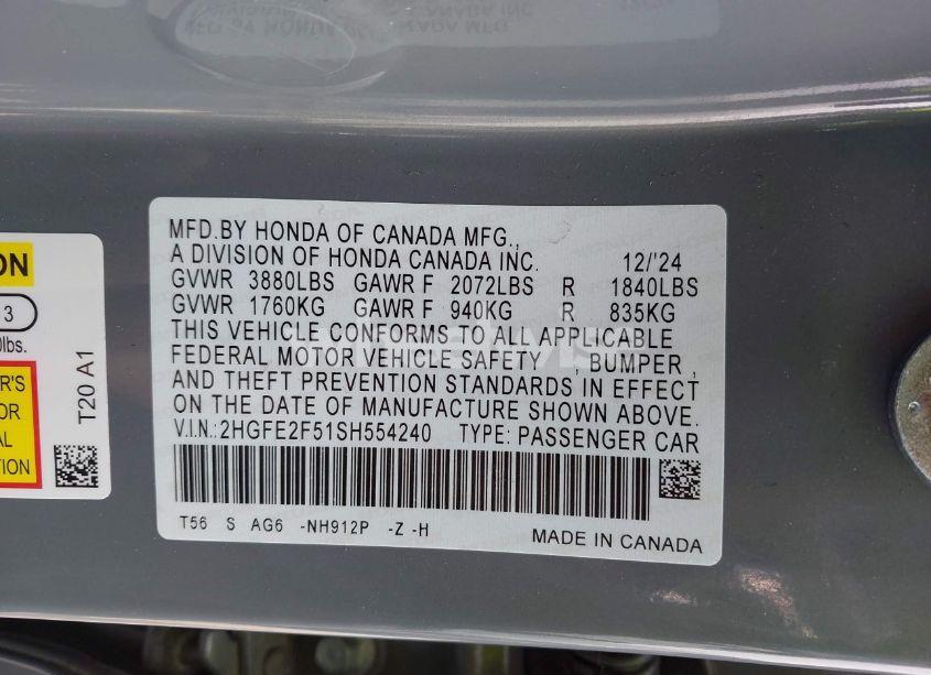 Photo 9 of 2025 Honda Civic SPORT (VIN 2HGFE2F51SH554240)
