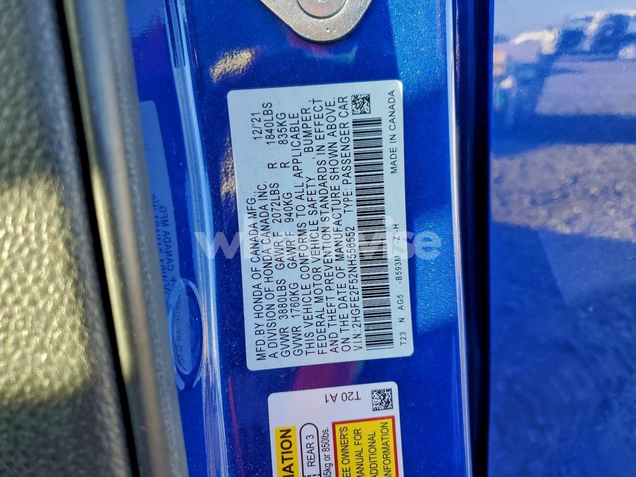 Photo 13 of 2022 HONDA CIVIC SPORT (VIN 2HGFE2F52NH556552)