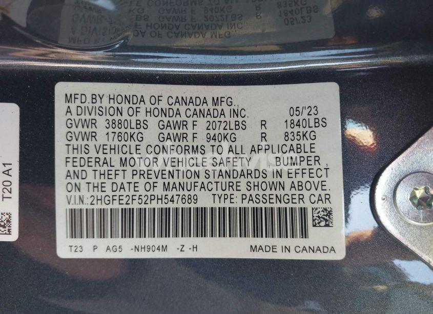 Photo 9 of 2023 Honda Civic SPORT (VIN 2HGFE2F52PH547689)