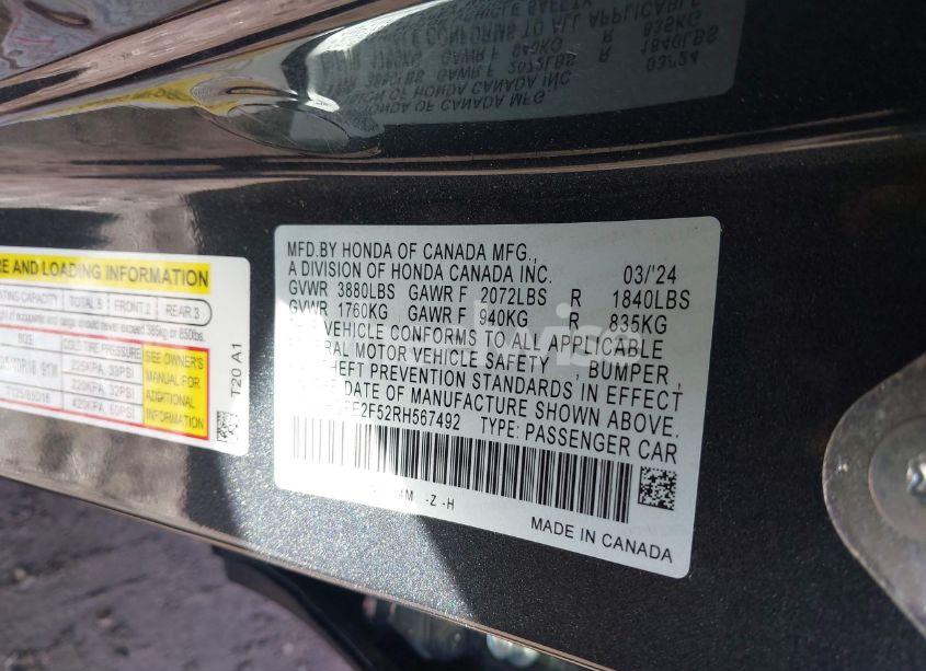 Photo 9 of 2024 Honda Civic SPORT (VIN 2HGFE2F52RH567492)