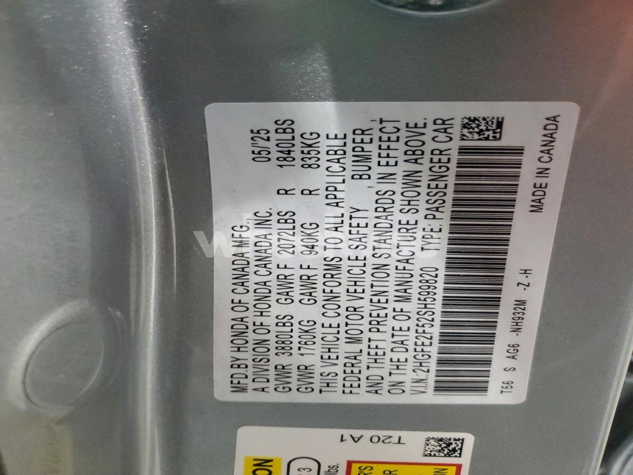 Photo 11 of 2025 HONDA CIVIC SPORT (VIN 2HGFE2F52SH599820)