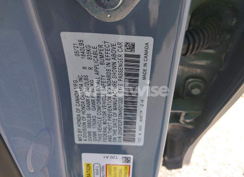 Photo 9 of 2022 Honda Civic SPORT (VIN 2HGFE2F53NH501320)