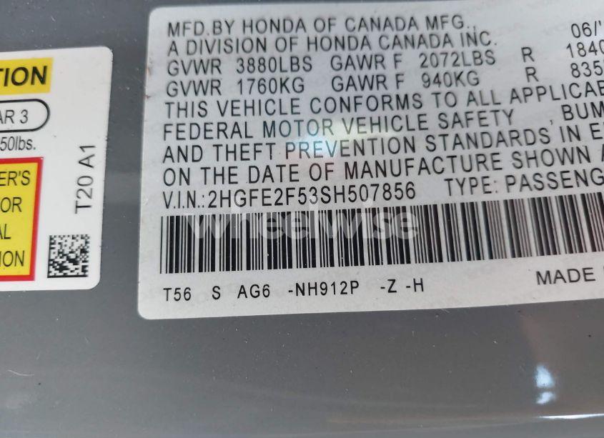 Photo 9 of 2025 Honda Civic SPORT (VIN 2HGFE2F53SH507856)