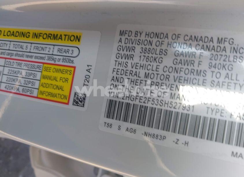 Photo 9 of 2025 Honda Civic SPORT (VIN 2HGFE2F53SH527931)