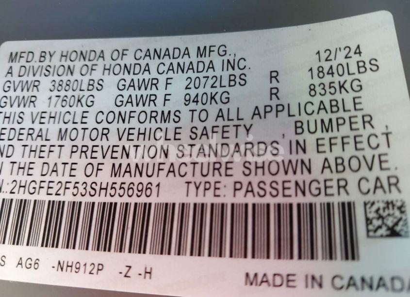 Photo 9 of 2025 Honda Civic SPORT (VIN 2HGFE2F53SH556961)