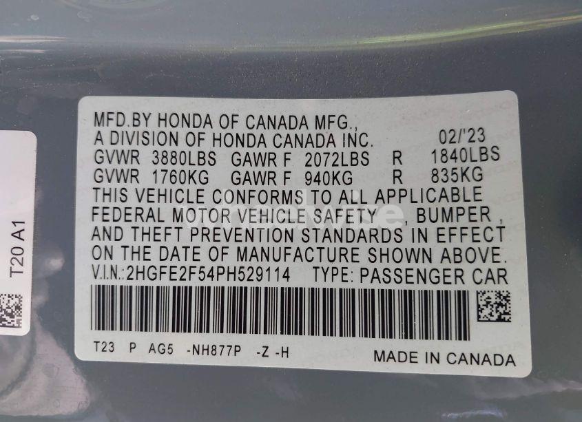 Photo 9 of 2023 Honda Civic SPORT (VIN 2HGFE2F54PH529114)
