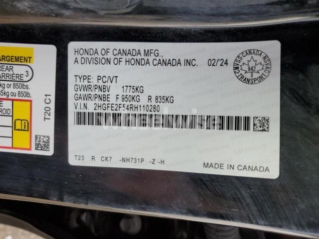 Photo 9 of 2024 HONDA CIVIC SPORT (VIN 2HGFE2F54RH110280)