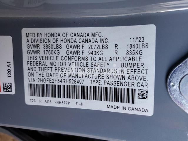 Photo 11 of 2024 HONDA CIVIC SPORT (VIN 2HGFE2F54RH528497)