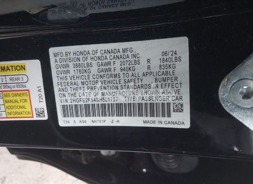 Photo 9 of 2025 Honda Civic SPORT (VIN 2HGFE2F54SH501757)