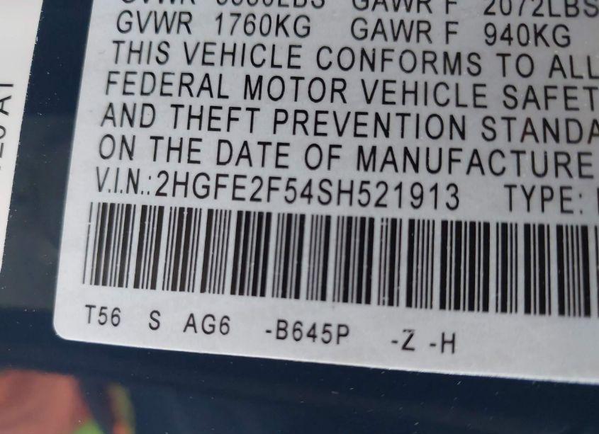 Photo 9 of 2025 Honda Civic SPORT (VIN 2HGFE2F54SH521913)