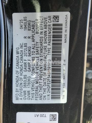 Photo 10 of 2025 HONDA CIVIC SPORT (VIN 2HGFE2F54SH591010)