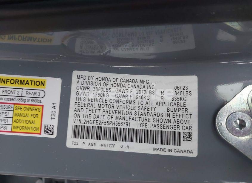 Photo 9 of 2023 Honda Civic SPORT (VIN 2HGFE2F55PH556791)