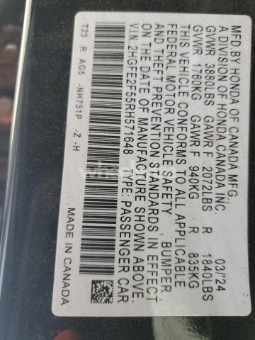 Photo 10 of 2024 HONDA CIVIC SPORT (VIN 2HGFE2F55RH571648)