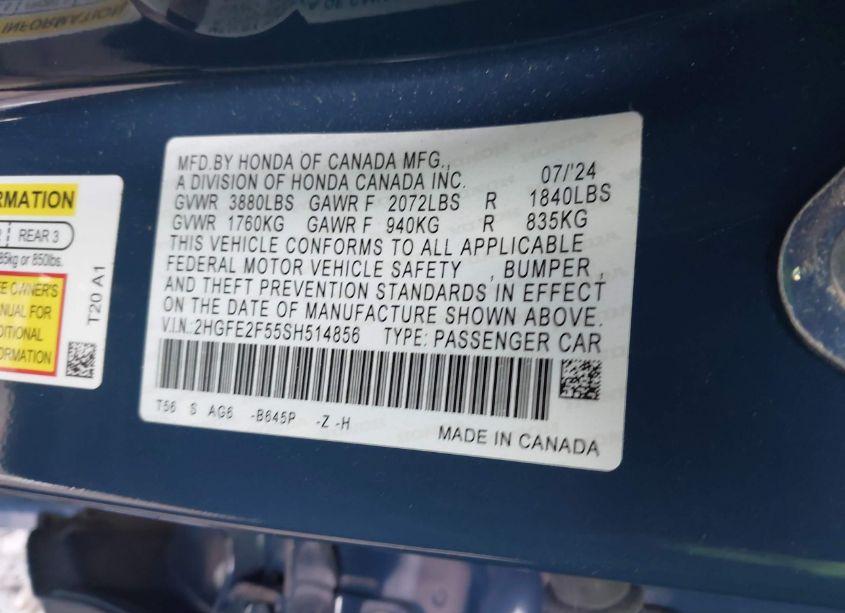 Photo 9 of 2025 Honda Civic SPORT (VIN 2HGFE2F55SH514856)