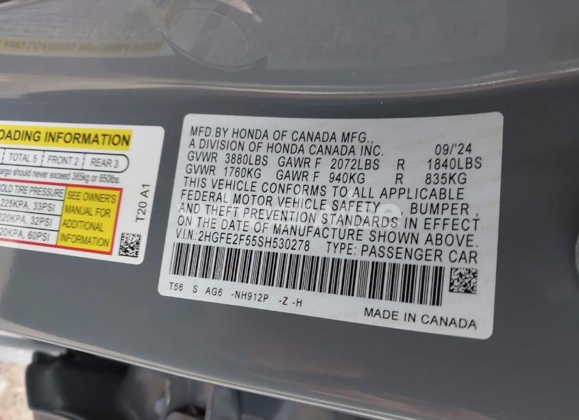 Photo 9 of 2025 Honda Civic SPORT (VIN 2HGFE2F55SH530278)