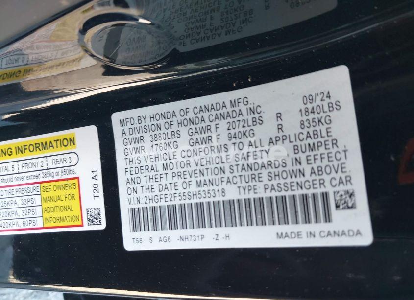 Photo 9 of 2025 Honda Civic SPORT (VIN 2HGFE2F55SH535318)