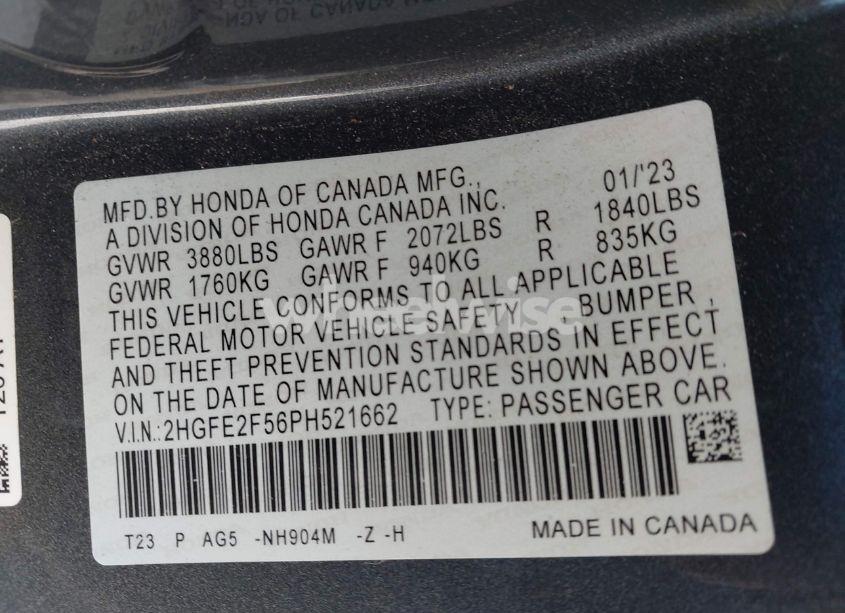 Photo 9 of 2023 Honda Civic SPORT (VIN 2HGFE2F56PH521662)