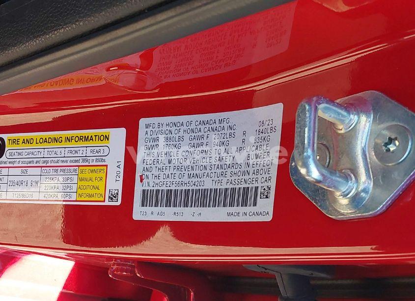 Photo 9 of 2024 Honda Civic SPORT (VIN 2HGFE2F56RH504203)