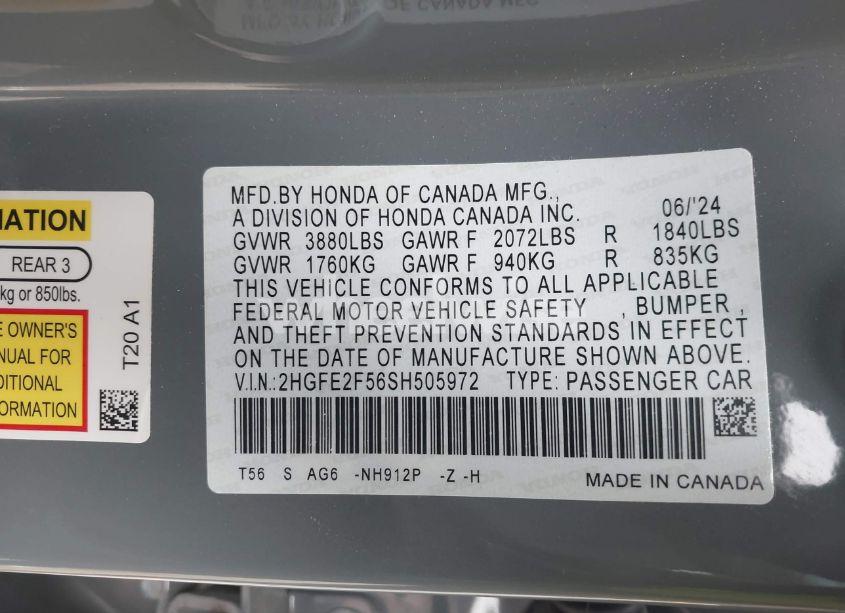 Photo 9 of 2025 Honda Civic SPORT (VIN 2HGFE2F56SH505972)